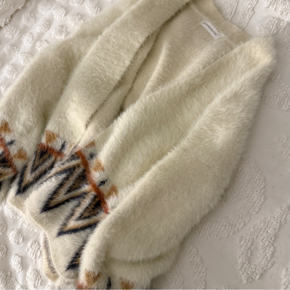 Anthropologie Cream Aztec Open Cardigan/Kimono/Jacket Size Large - Picture 3 of 16